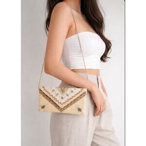 Kay Lee Tan Mosaic Beaded Enevlope Crossbody Bag New